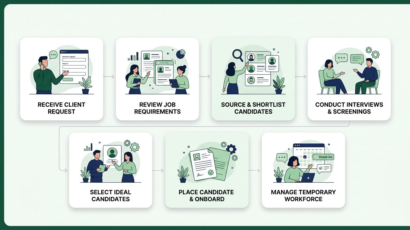 Infographic: Agency workflow to handle when clients request temporary staff.